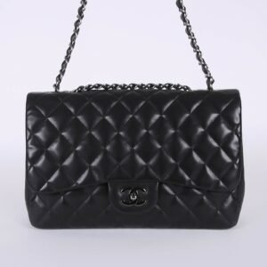 Chanel - Large Jumbo Classic Single Flap Bag Lambskin Noir