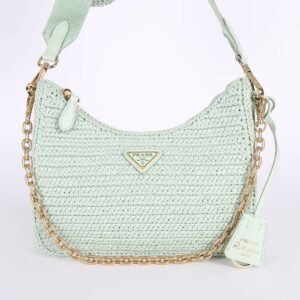 Prada - Re-Edition 2005 Small Raffia Shoulder Bag Acqua