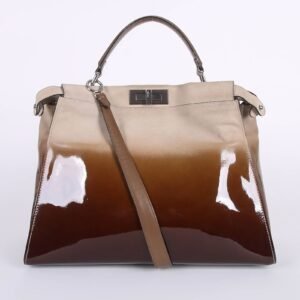 Fendi - Peekaboo Large Ombre Patent Leather & Suede Brown