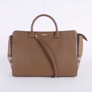 Burberry - Banwell Medium Leather & Check Tote Earth