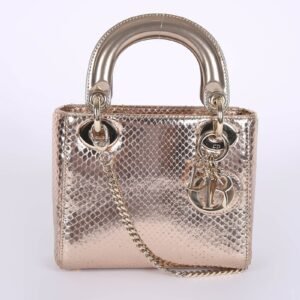Dior - Lady Dior Mini Python Metallic Leather Gold