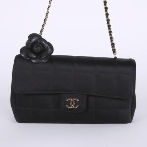 Chanel - Camellia Mini Satin Flap Bag Black