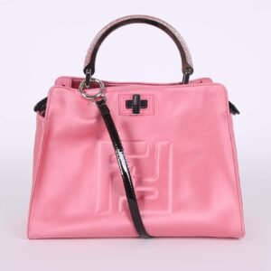 Fendi - Peekaboo Mini Patent Leather Glitter Handle with Defender Cover Black/Pink