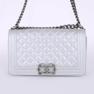 Chanel - Medium Boy Flap Bag Metallic Calfskin Silver