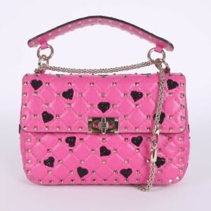 Valentino - Rockstud Spike Medium Quilted Heart Lambskin Flap Bag Pink