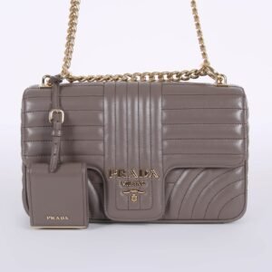Prada - Diagramme Quilted Leather Shoulder Bag Grey