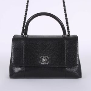 Chanel - CC Coco Lizard Leather Top Handle Bag Noir