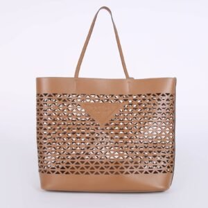 Prada - Logo Perforated Leather Tote Bag Brown