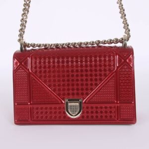 Dior - Diorama Small Micro-Cannage Metallic Calfskin Red