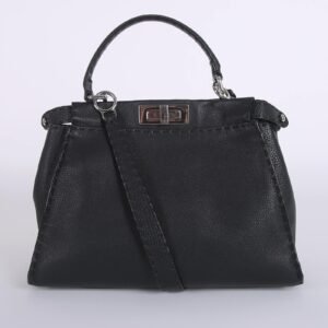 Fendi - Peekaboo Medium Selleria Roman Leather Bag Black