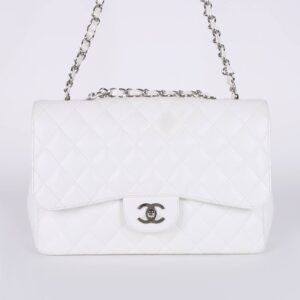 Chanel - Large Jumbo Classic Single Flap Bag Caviar White