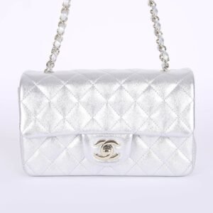 Chanel - Mini Classic Single Flap Bag Lambskin Metallic Silver