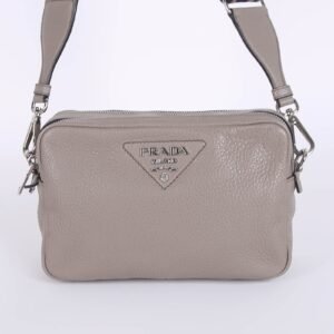 Prada - Vitello Daino Soft Medium Double Zip Crossbody Bag Argilla