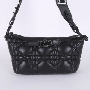 Dior - DiorTravel Medium Marcrocannage Calfskin Nomad Pouch with Embroidered Canvas Strap Black