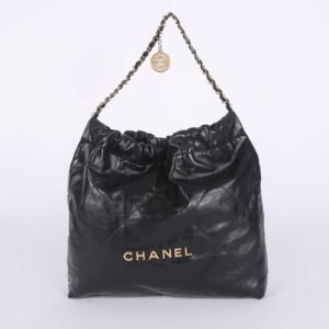 Chanel - Chanel 22 Small Quilted Shiny Calfskin Shoulder Bag Noir