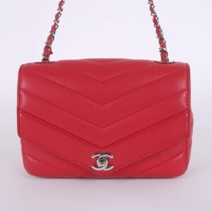 Chanel - Lady Chevron Calfskin Flap Bag Red