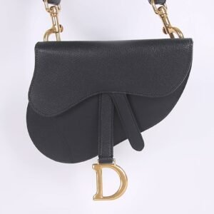 Dior - Calfskin Saddle Belt Bag with Embroidered Canvas Shoulder Strap Noir
