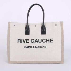 Saint Laurent - Rive Gauche Large Bias Canvas & Leather Tote Beige