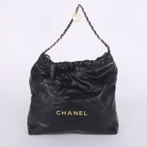 Chanel - Chanel 22 Small Quilted Shiny Calfskin Shoulder Bag Noir