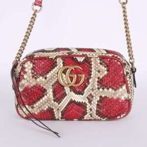 Gucci - GG Marmont Small Python Leather Top Zip Shoulder Bag Red