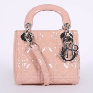 Dior - Lady Dior Mini Cannage Patent Calfskin with Strap Blush