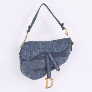 Dior - Saddle Dior Oblique Embroidery Denim Shoulder Bag Blue