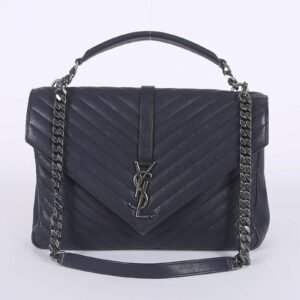 Saint Laurent - Collége Large Matelassé Sheepskin Bag Navy