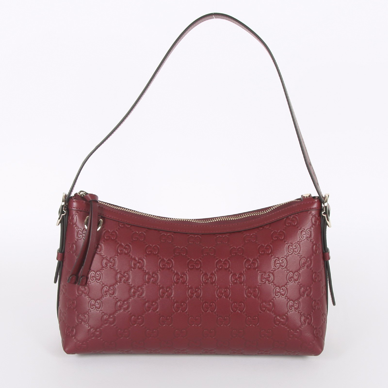 Gucci - Emblem Medium GG Embossed Calfskin Shoulder Bag Burgundy