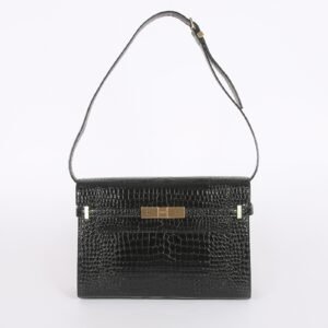 Saint Laurent - Manhattan Baguette Croco Embossed Leather Shoulder Bag Black