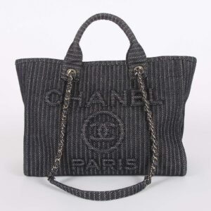 Chanel - Deauville Small Denim Striped Tote Blue