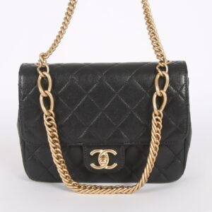 Chanel - CC Shiny Goatskin Mini Single Flap Bag Noir