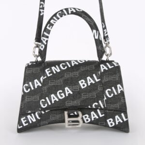 Balenciaga - Hourglass Small Monogram Canvas Top Handle Bag Black
