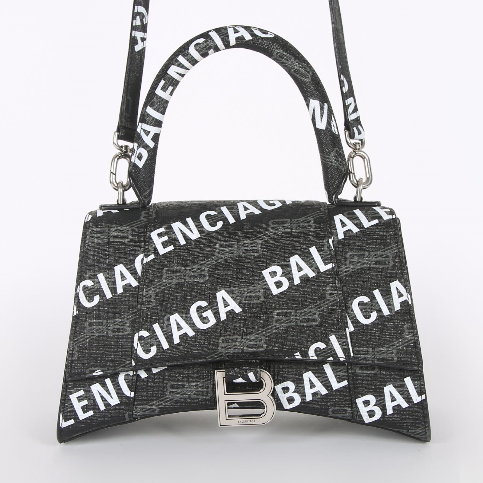 Balenciaga - Hourglass Small Monogram Canvas Top Handle Bag Black